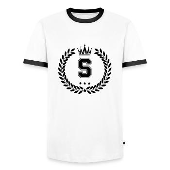 wappen S - Männer Kontrast-T-Shirt - Weiß/Schwarz - Vorne - AI Model Female 172 light (172cm) & AI Model Male 178 dark (178cm)