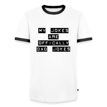 My Jokes Are Officially Dad Jokes - Men's Ringer Shirt - white/black - Front - AI Model Female 172 light (172cm) & AI Model Male 178 dark (178cm)