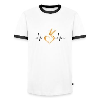 Aimer les céréales avec la fréquence cardiaque - T-shirt contrasté Homme - blanc/noir - Devant - AI Model Female 172 light (172cm) & AI Model Male 178 dark (178cm)