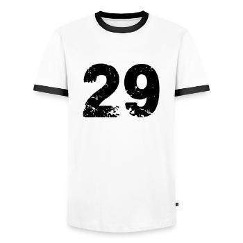 29 - Men's Ringer Shirt - white/black - Front - AI Model Female 172 light (172cm) & AI Model Male 178 dark (178cm)