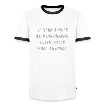 Männer und Hunde lustiger Spruch Haustiere dating - Männer Kontrast-T-Shirt - Weiß/Schwarz - Vorne - AI Model Female 172 light (172cm) & AI Model Male 178 dark (178cm)