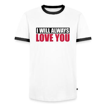 I will always love - Men's Ringer Shirt - white/black - Front - AI Model Female 172 light (172cm) & AI Model Male 178 dark (178cm)