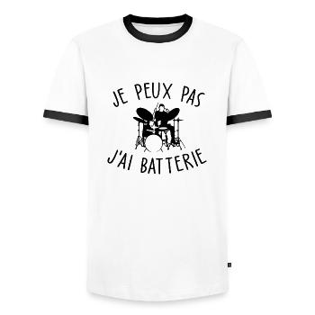 je peux pas j ai batterie - T-shirt contrasté Homme - blanc/noir - Devant - AI Model Female 172 light (172cm) & AI Model Male 178 dark (178cm)