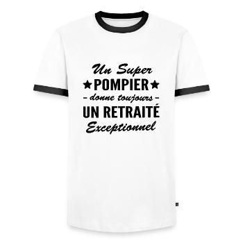 super pompier - retraité exceptionnel - T-shirt contrasté Homme - blanc/noir - Devant - AI Model Female 172 light (172cm) & AI Model Male 178 dark (178cm)