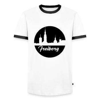 noir, skyline, cercle, papier découpé,Freiberg - T-shirt contrasté Homme - blanc/noir - Devant - AI Model Female 172 light (172cm) & AI Model Male 178 dark (178cm)