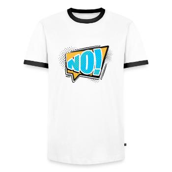 No! Comic Style Bubble Graffiti Lettering - Men's Ringer Shirt - white/black - Front - AI Model Female 172 light (172cm) & AI Model Male 178 dark (178cm)