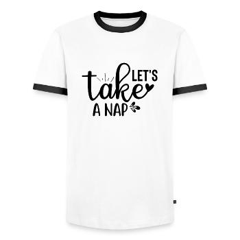 Faisons une sieste - T-shirt contrasté Homme - blanc/noir - Devant - AI Model Female 172 light (172cm) & AI Model Male 178 dark (178cm)