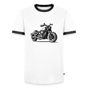 La saison moto a commencé pour tous les motards - T-shirt contrasté Homme - blanc/noir - Devant - AI Model Female 172 light (172cm) & AI Model Male 178 dark (178cm)