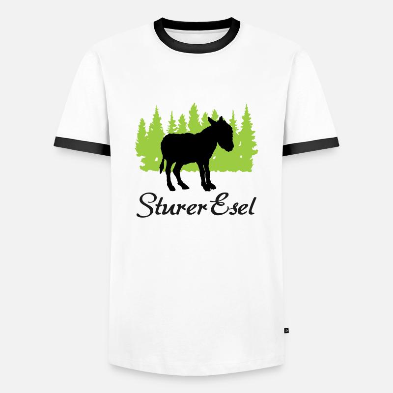 "Sturer Esel: Eigenwillige Beharrlichkeit" - Männer Kontrast-T-Shirt - Weiß/Schwarz