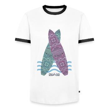 Surfboards No. 04 - Men's Ringer Shirt - white/black - Front - AI Model Female 172 light (172cm) & AI Model Male 178 dark (178cm)