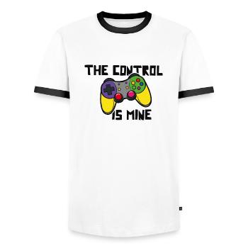 Le contrôle est le mien - T-shirt contrasté Homme - blanc/noir - Devant - AI Model Female 172 light (172cm) & AI Model Male 178 dark (178cm)