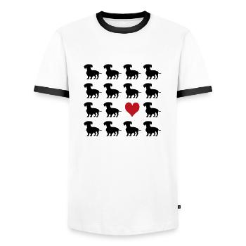 Dackel - Männer Kontrast-T-Shirt - Weiß/Schwarz - Vorne - AI Model Female 172 light (172cm) & AI Model Male 178 dark (178cm)