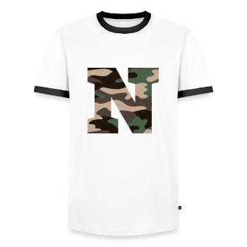 Letter N Military Camouflage - Gift Idea - Men's Ringer Shirt - white/black - Front - AI Model Female 172 light (172cm) & AI Model Male 178 dark (178cm)