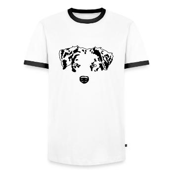 Berger australien minimal chien Aussie - T-shirt contrasté Homme - blanc/noir - Devant - AI Model Female 172 light (172cm) & AI Model Male 178 dark (178cm)