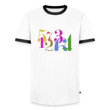 Stacks of numbers - Men's Ringer Shirt - white/black - Front - AI Model Female 172 light (172cm) & AI Model Male 178 dark (178cm)
