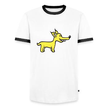 Dog Stands Cute Little Happy Puppy Pet - Men's Ringer Shirt - white/black - Front - AI Model Female 172 light (172cm) & AI Model Male 178 dark (178cm)