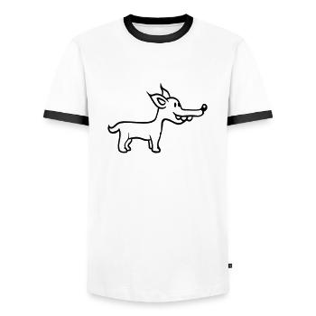 Dog Stands Cute Little Happy Puppy Pet - Men's Ringer Shirt - white/black - Front - AI Model Female 172 light (172cm) & AI Model Male 178 dark (178cm)