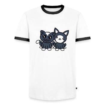 2 chats amis équipe équipage deux chatons de compagnie - T-shirt contrasté Homme - blanc/noir - Devant - AI Model Female 172 light (172cm) & AI Model Male 178 dark (178cm)