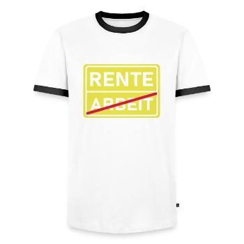 arbeit rente - Männer Kontrast-T-Shirt - Weiß/Schwarz - Vorne - AI Model Female 172 light (172cm) & AI Model Male 178 dark (178cm)