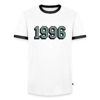 1996 Birthday Year Aging Age 29 Years Old - Men's Ringer Shirt - white/black - Front - AI Model Female 172 light (172cm) & AI Model Male 178 dark (178cm)