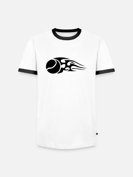 tennisball_flames_black - Men's Ringer Shirt - white/black