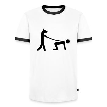 dog - walk the human - Men's Ringer Shirt - white/black - Front - AI Model Female 172 light (172cm) & AI Model Male 178 dark (178cm)
