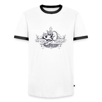 Never Forget - Men's Ringer Shirt - white/black - Front - AI Model Female 172 light (172cm) & AI Model Male 178 dark (178cm)