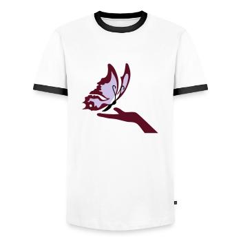 Butterfly Hand Zauber mariposa - Männer Kontrast-T-Shirt - Weiß/Schwarz - Vorne - AI Model Female 172 light (172cm) & AI Model Male 178 dark (178cm)