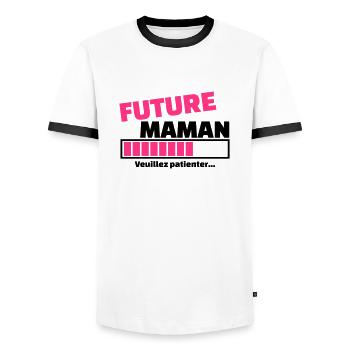 future maman veuillez patienter - T-shirt contrasté Homme - blanc/noir - Devant - AI Model Female 172 light (172cm) & AI Model Male 178 dark (178cm)