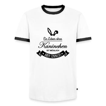 leben ohne Kaninchen möglich aber sinnlos Hasen - Männer Kontrast-T-Shirt - Weiß/Schwarz - Vorne - AI Model Female 172 light (172cm) & AI Model Male 178 dark (178cm)