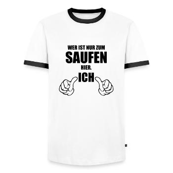 nur zum saufen hier - Männer Kontrast-T-Shirt - Weiß/Schwarz - Vorne - AI Model Female 172 light (172cm) & AI Model Male 178 dark (178cm)