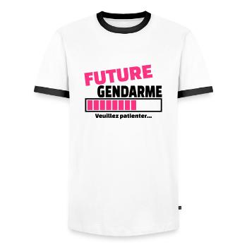 future gendarme - T-shirt contrasté Homme - blanc/noir - Devant - AI Model Female 172 light (172cm) & AI Model Male 178 dark (178cm)