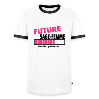 future sage-femme - T-shirt contrasté Homme - blanc/noir - Devant - AI Model Female 172 light (172cm) & AI Model Male 178 dark (178cm)