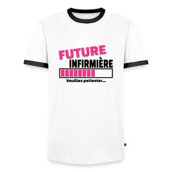 future infirmière - T-shirt contrasté Homme - blanc/noir - Devant - AI Model Female 172 light (172cm) & AI Model Male 178 dark (178cm)