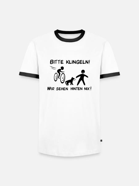 Bitte klingeln! Radfahrer-Hund - Männer Kontrast-T-Shirt - Weiß/Schwarz