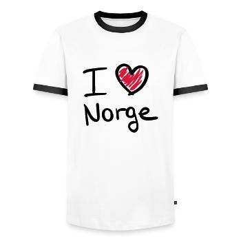 i_love_norge__f2 - Men's Ringer Shirt - white/black - Front - AI Model Female 172 light (172cm) & AI Model Male 178 dark (178cm)