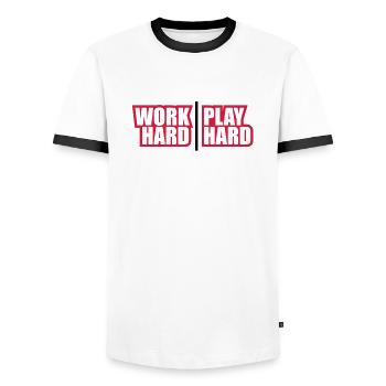 work_hard_play_hard_rp2 - T-shirt contrasté Homme - blanc/noir - Devant - AI Model Female 172 light (172cm) & AI Model Male 178 dark (178cm)