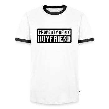 bouclier de prudence noir Propriété de mon petit ami w - T-shirt contrasté Homme - blanc/noir - Devant - AI Model Female 172 light (172cm) & AI Model Male 178 dark (178cm)