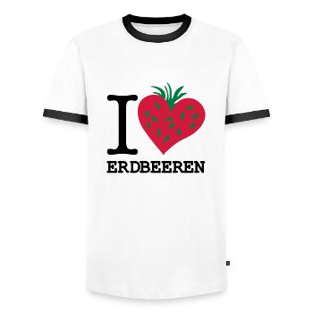 i_love_erdbeeren_3 - Men's Ringer Shirt - white/black - Front - AI Model Female 172 light (172cm) & AI Model Male 178 dark (178cm)