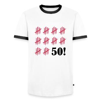 kratzer_50_2 - Männer Kontrast-T-Shirt - Weiß/Schwarz - Vorne - AI Model Female 172 light (172cm) & AI Model Male 178 dark (178cm)
