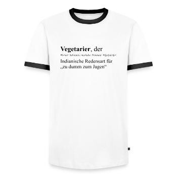 Vegetarier: Zu dumm zum jagen - Männer Kontrast-T-Shirt - Weiß/Schwarz - Vorne - AI Model Female 172 light (172cm) & AI Model Male 178 dark (178cm)