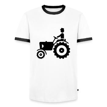 Bauer mit Trecker / Traktor - Männer Kontrast-T-Shirt - Weiß/Schwarz - Vorne - AI Model Female 172 light (172cm) & AI Model Male 178 dark (178cm)