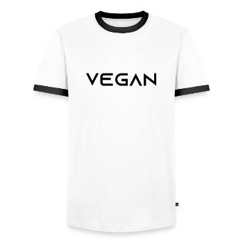 VEGAN - Veganerin - Veganer - tierlieb - Männer Kontrast-T-Shirt - Weiß/Schwarz - Vorne - AI Model Female 172 light (172cm) & AI Model Male 178 dark (178cm)