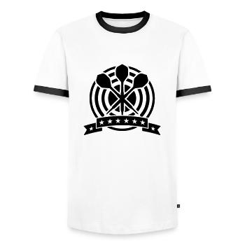 Darts-Design - Männer Kontrast-T-Shirt - Weiß/Schwarz - Vorne - AI Model Female 172 light (172cm) & AI Model Male 178 dark (178cm)