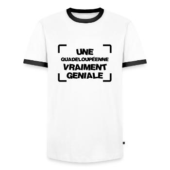 Guadeloupe / Gwadloup / Guadeloupéen / 971 - T-shirt contrasté Homme - blanc/noir - Devant - AI Model Female 172 light (172cm) & AI Model Male 178 dark (178cm)