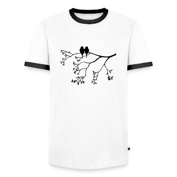 Vogelpaar on thin branch - Men's Ringer Shirt - white/black - Front - AI Model Female 172 light (172cm) & AI Model Male 178 dark (178cm)