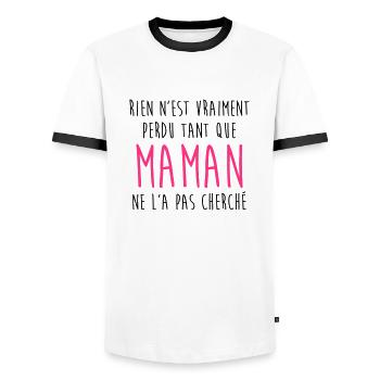 Mum / Mom / Baby / Mummy / Mother's day / Birth - Men's Ringer Shirt - white/black - Front - AI Model Female 172 light (172cm) & AI Model Male 178 dark (178cm)