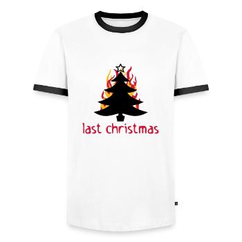 last christmas - Men's Ringer Shirt - white/black - Front - AI Model Female 172 light (172cm) & AI Model Male 178 dark (178cm)
