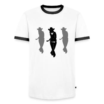 Line Dance - Country Musik - Männer Kontrast-T-Shirt - Weiß/Schwarz - Vorne - AI Model Female 172 light (172cm) & AI Model Male 178 dark (178cm)