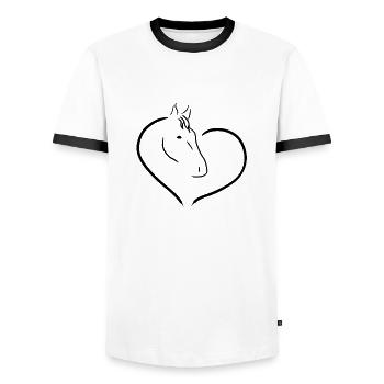 Cheval, coeur, idée cadeau amour cheval, tête de cheval - T-shirt contrasté Homme - blanc/noir - Devant - AI Model Female 172 light (172cm) & AI Model Male 178 dark (178cm)